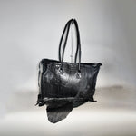 Leather Textile Tote Bag #002